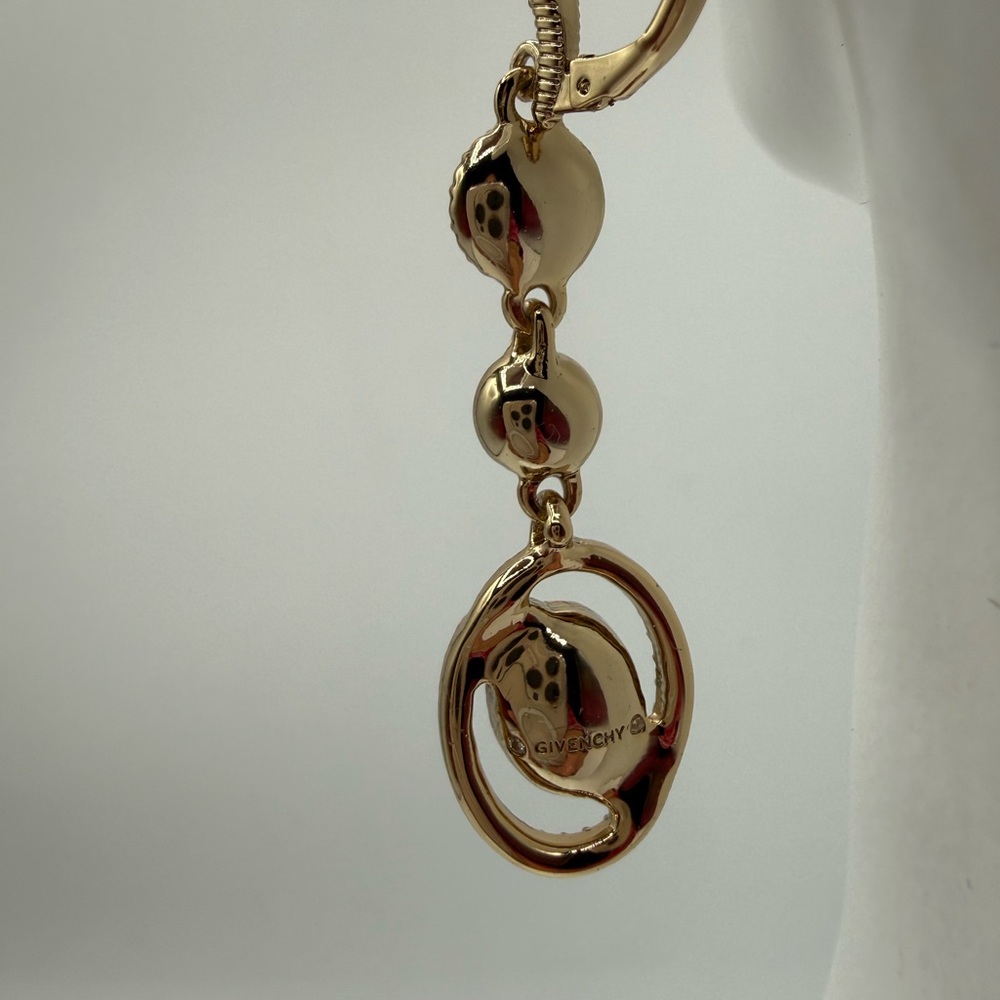 Givenchy Statement Drop Gold Tone With Green And Clear Crystals Earrings - Picture 11 of 15